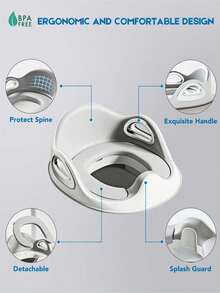 1个幼儿如厕训练座圈，带安全扶手、可拆卸软垫、防滑设计和防溅挡板，男女通用儿童马桶座圈（灰色） - 彩色 - 查看 2