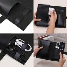 1pc PU Leather Multi-Compartment Organizer-Portable Tech School Accessories Case For Cables,Chargers,Pens-Durable Travel Storage - Multicolor - View 3