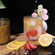 Vintage Embossed Floral Drinking Glass Set Of 4, 12oz Clear Heavy Base Glass Cups For Cocktail, Juice, Wine, Aesthetic Home Bar Decor - Transparent - 380ml - View 10