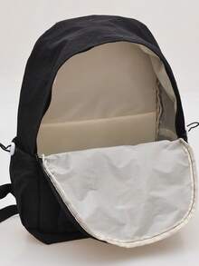 黑色简约百搭大容量女士单肩包，休闲简约风格背包，适合大学生，配有可爱吊坠 - 黑色 - 查看 7