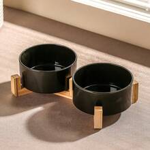 Ceramic Dog/Cat Bowl With Wooden Stand, Non-Slip Heavy Duty Pet Food & Water Bowl Set For Cats And Small Dogs - 550-980ml - View 10
