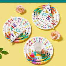 100/25/10pcs White Candle Cake Happy Birthday Disposable Plates Napkins Cups, Disposable Party Supplies Set, Suitable For 25 Guests, Disposable Paper Plates Party Tableware Suitable For Birthday Wedding Theme Party Family Picnic - Multicolor - View 5