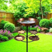 Antique Bronze Metal Dual Tier Bird Bath & Feeder - 5 Bowl Capacity, Rust-Proof, Sturdy Base, Easy Clean Garden Decor For Bird Lovers - 均碼 - 查看 6