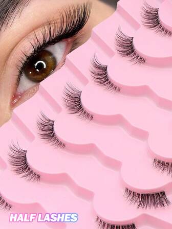 NAIJEMA 7 pares de pestañas postizas 3/4, banda transparente, 11 mm de estilo ojo de gato alargado, aspecto natural, pestañas de ojo de gato, pestañas de medio ojo, adecuadas para cosplay y maquillaje diario