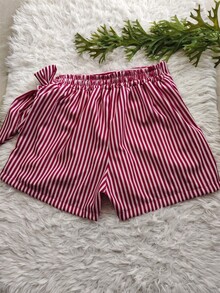 Women's Solid Color Shorts - Striped Pink - View 2