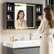 CYPNGenérico Espejo para Baño con Gabinete y Luz LED Botiquín de Pared con 3 Colores de Iluminación Regulable Armario de Almacenamiento para Baño Moderno 40x60cm NegroFashion - blanco - Ver 8