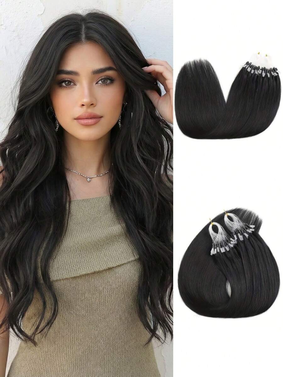 50片装微环接发片，混合直发，微珠连接，带鱼线，50克，女士自然色接发片 - SNatural - 查看 1