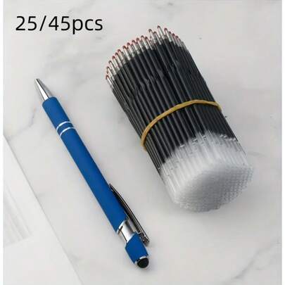 25/45pcs Smooth Writing Retractable Ballpoint Pen Refills, Suitable For Standard Pens - 0.7mm Bullet Tip, Black & Blue Ink, Durable Replacement Tips, Office Supplies, Stationery Essentials (Comes With 1 Random Color Misprinted Ballpoint Pen)