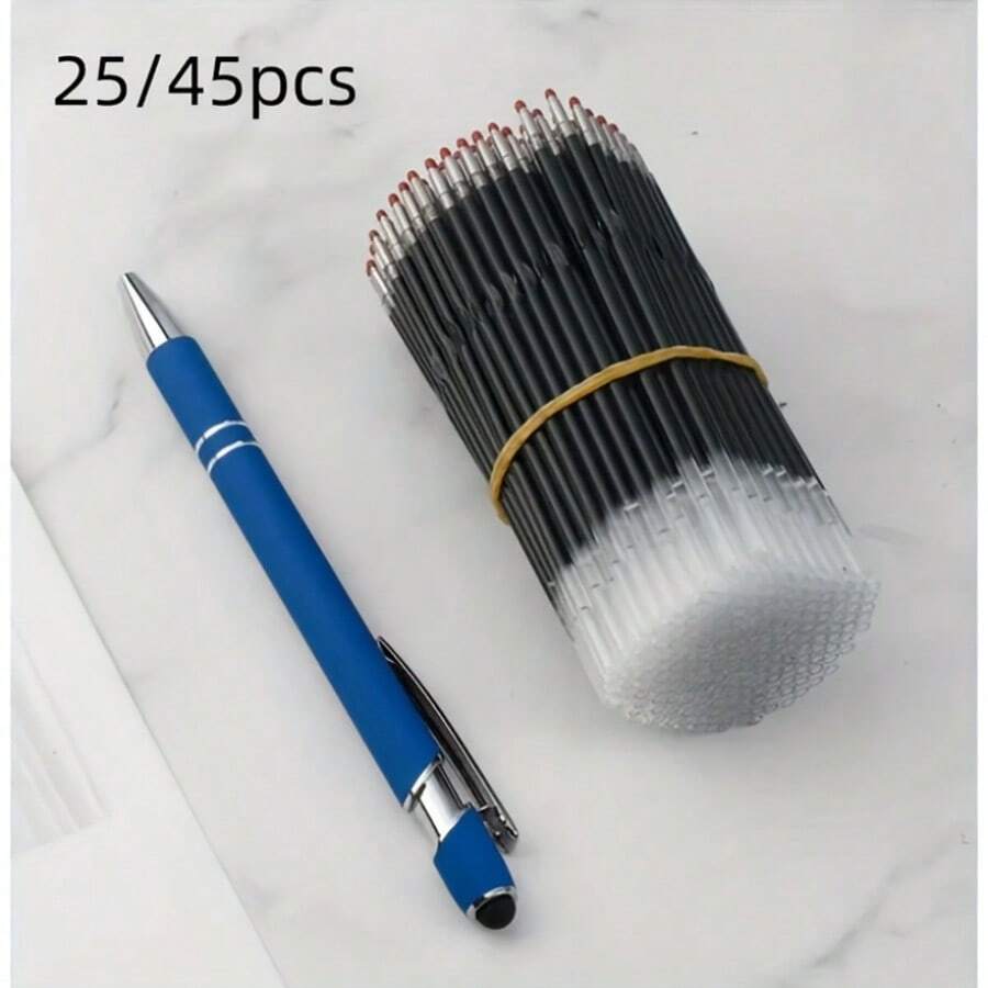 Bộ 25/45 ruột bút bi rút trơn tru, phù hợp với các loại bút tiêu chuẩn - đầu bút nhọn 0.7mm, mực đen và xanh dương, đầu bút thay thế bền, đồ dùng văn phòng phẩm thiết yếu (Kèm theo 1 bút bi in sai màu ngẫu nhiên) - Nhiều màu - Xem 1