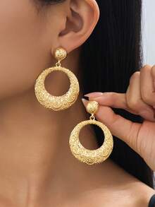 一对简约时尚创意几何镂空吊坠耳环，波西米亚风格金属耳环，适合女士晚宴、生日、节日礼物 - 金黃色 - 查看 6