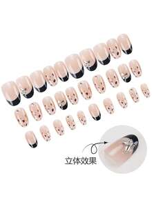 30片杏仁形/法式豹纹美甲贴纸，饰有3D蝴蝶水钻，配有果冻胶和粘合条，适合美甲，可重复使用，提升日常美甲的优雅气质。 - 彩色 - 查看 3