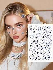 1 Tờ gồm khoảng 350 miếng dán đá hình ngôi sao và trái tim - Phong cách Y2K, Ngày Valentine, Năm mới, Âm nhạc, Ngày lễ - Đá trang trí mắt và mặt DIY - Màu đỏ, hồng, trắng, xanh dương, thích hợp cho biểu diễn khiêu vũ, tiệc tùng, cosplay sân khấu, đám cưới, hình xăm giả. - Nhiều màu - Xem 3