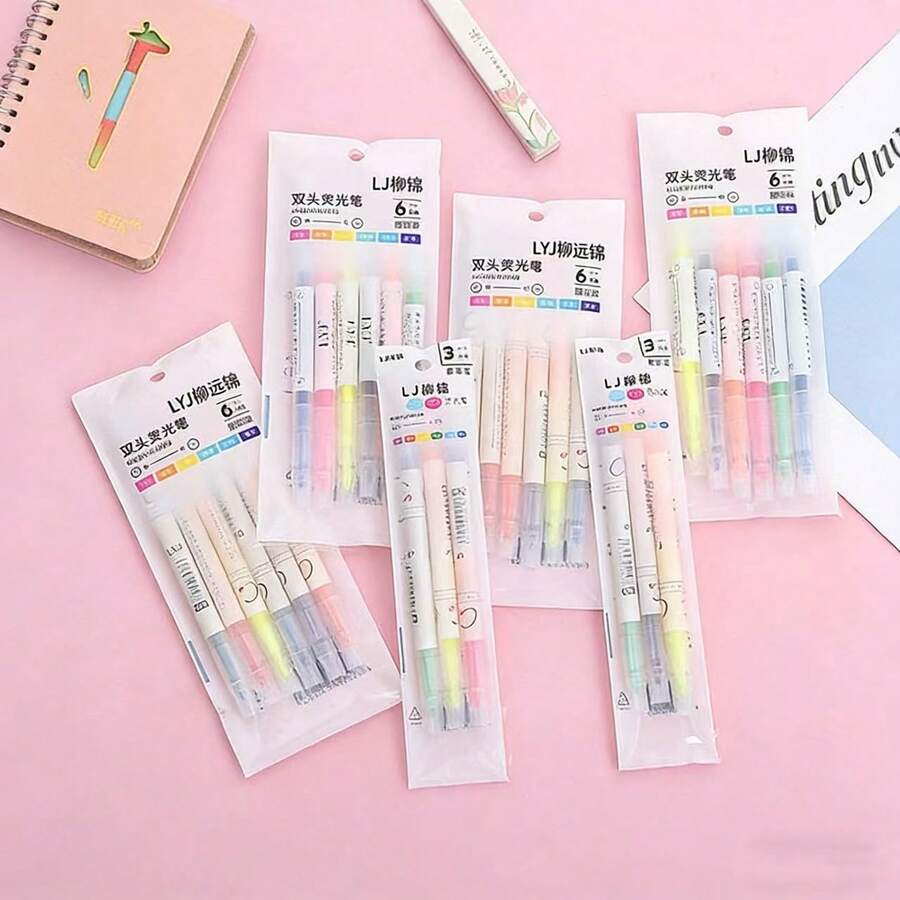 Caneta Marca-Texto Fluorescente 2 em 1 | Caneta Marcadora de Ponta Inclinada Multicolorida para Estudantes | Caneta Multifuncional para Grafite e Diário | Adequada para Notas Adesivas da Série Planet | Aplicação Divertida em Vários Cenários | Material Durável Aprimorado | Adequada como Presente para Amigos, Colegas de Classe, Casais em Feriados, Ano Novo, Dia dos Namorados - 6 peças coloridas - Visão 1