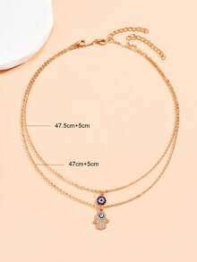 2件套时尚性感复古极简滴油水钻恶魔眼掌吊坠项链，适合女性日常休闲、派对、音乐节、度假，是情人节、节日的完美礼物（礼品卡包装） - 金色 - 查看 4