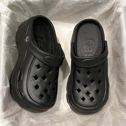 여성용 새로운 여름 패션 다용도 캐주얼 할로우 슬리퍼, 실내 홈웨어 내구성 있는 야외 솔리드 컬러 심플 클로즈드 토 샌들