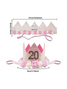 Handmade Felt Realistic Flower Crown Hat For Birthday Party, Pink & White 20th Adult Birthday Crown Hat, 30/40/50/60/70 Years Old Birthday Celebration Party Crown Birthday Hat, Birthday Party Hat