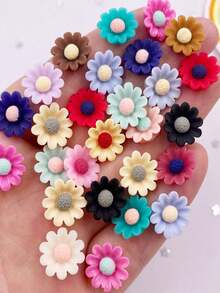 30Pcs 12mm Random Mixed Resin Carnation Flower Flatback Flower Rhinestone Gem Scrapbook Wedding Ornament Applique DIY Accessories Crafts