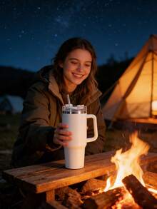 Vaso aislado de acero inoxidable de gran capacidad de 40 onzas, con asa antideslizante, diseñado para viajes largos, de boca ancha y fácil de limpiar, mantiene las bebidas heladas por períodos prolongados - Multicolor - Ver 2