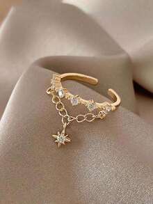 Chain Ring For Women, Light Luxury, Exquisite, Fashionable, Personalized Ins Style Open Ring - Yellow Gold - View 1