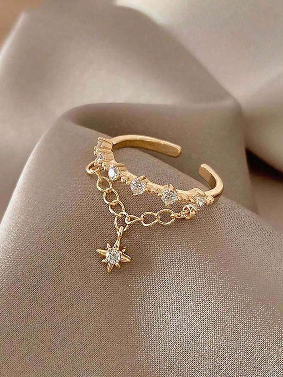 Chain Ring For Women, Light Luxury, Exquisite, Fashionable, Personalized Ins Style Open Ring - Yellow Gold - View 1