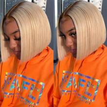 Brown Dark Roots With #613 Blonde Color 13x4 Transparent Lace Frontal Human Hair Wigs For Women Pre Plucked Hairline 10inch 12inch 14inch 180 Density Ready To Wear Glueless Ombre Ash Blonde Colored Short Bob Wigs For Women Same Day Free Shipping - S4/613 - View 8