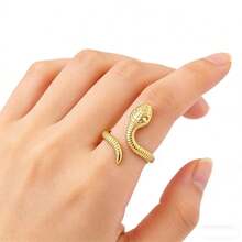 COINBUFF 1pc Elegant Snake-Shaped Stainless Steel Gold-Plated Adjustable Non-Fading Ring, Suitable For Daily Wear And Holiday Gifts - As Shown - View 1