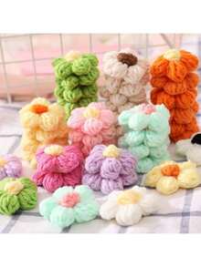 50/100pcs Random Polyester 3D Floral Decor, Soft Knitted Multi-Color Flower Decorations With Adorable Textured Design, Ideal For DIY Craft Projects, Bag/Accessory Decoration And Home Decor - Perfect For Handicraft Enthusiasts, DIY Creators And Accessory Designers. - Multicolor - View 10