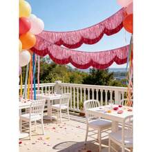 Pink Scalloped Metallic Tinsel Banner, Pink Fringe Backdrop 5.9 Ft Pink Foil Fringe Garland, Fringe Banner - Layered Party Tinsel Garland For Party Banners Bachelorette Decorations, Birthday Photo Booth Backdrop, Happy Birthday Decor, New Year Party Decor, Bridal Shower Wicked Banner - 彩色 - 查看 3