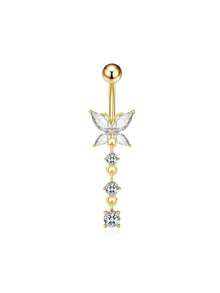 5pcs/Set Gold-Plated Curved Barbell, Belly Button Rings Set, Surgical Stainless Steel Inlaid Glitter Zirconia Heart, Flower, Butterfly Piercing Jewelry For Women, Daily Wear & Holiday Gift - Vàng vàng - Xem 9