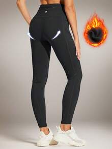 ZUTY Women's High Waist Hiking Leggings With Pockets, Thermal Lined, Plus Size Available, Winter - Black - View 2