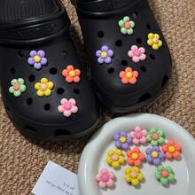 10pcs Colorful Flower Shoe Decoration Charms For Girls Clog, Cute Shoe Pins For Sandals Accessories Party Gifts - Multicolor - View 2