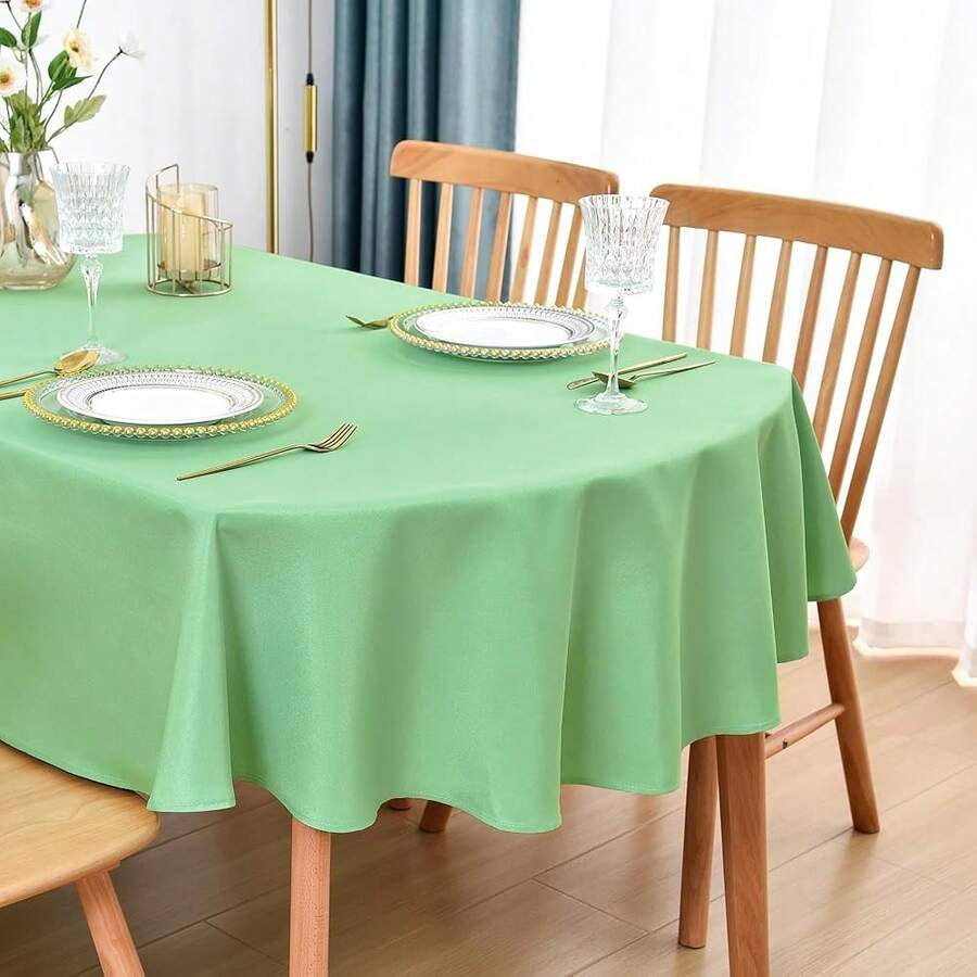 [Free Shipping]Oval Tablecloth 52x70 Inch Polyester Fabric Table Cloth Solid Sage Green Heavy Duty Table Cover Washable For Dinning Kitchen Home Party - Sage70inchx52inchOval - View 1