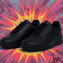 Tenis Casual Leve Esportivo Air Escolar Trabalho Branco Couro Sintético Masculino Sapatenis Plataforma Sapato para Trabalho  Desportivo    Amarrar    Casa - Preto - Visão 1