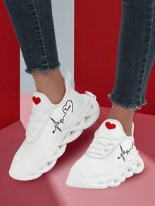Custom Unisex Valentine's Day Sneakers With Personalized Name Print, Festive Heart Design Cozy Shoes With Customized Lover's Name, Lightweight Comfortable Soft Bottom Sneakers For Men And Women, Gym Training Breathable Tennis Shoes, Unique Valentine's Gift For Mom/Dad/Her/Him/Girlfriend/Boyfriend/Wife/Husband/Friend - White - View 5