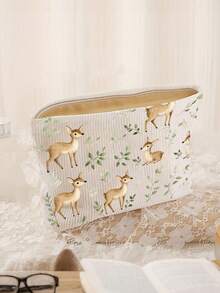 Sac cosmétique thème cerf et feuille - Motif cerf et feuille, pochette zippée en polyester, organisateur de toilette de voyage, sac zippé léger, cadeau parfait pour les amateurs de beauté, sœurs, étudiants et adultes, sac à maquillage à motif aléatoire - Voir 2