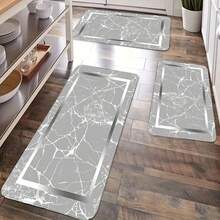 Or  Marble Pattern - Soft Adhesive Backing (Suitable For &), Machine-Washable Rectangular Mat, Modern // Marble - Lightweight Polyester (15.75x23.62inch/19.69x31.5inch/17.72x47.24inch) - White - View 1