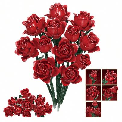 546/585-Piece Rose Building Block Set - Plant Series DIY Artificial Flowers For Home Decoration, Suitable For Valentine's Day, Anniversaries, And Birthdays