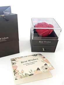 1件“我爱你”100种语言投影石项链，配玫瑰花礼盒，永生花单朵礼盒项链吊坠抽屉式礼盒，100种语言投影石项链，节日礼物，适合女性，母亲节礼物