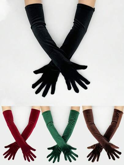 1 Pair Women's Long Thick Velvet Arm Warmers, Suitable For Stage Performance, Formal Wear, Bridal, Valentine's Day, Vintage Ball