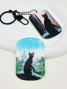 1pc Cute Cartoon Cat Tag, Double-Sided 3D Painted Acrylic Black Cat Pendant, Small Cat Pendant, DIY Jewelry Making And Decoration Accessory, Can Be Used As Keychain, Bag Charm, Birthday Gift - Multicolor - View 4