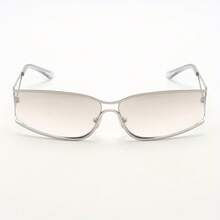 A Pair Of Y2K Cool Girl Hollow Professional Glasses 2024 New Retro Glasses Future Style Personality Street Style Glasses For Women Party - 銀色全灰色 - 查看 7