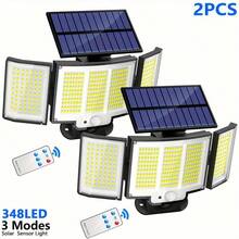 348 LED Solar Wall Light, High Brightness Motion Sensor Flood Light, 3 Adjustable & Detachable Lamp Heads, Solar Powered With Remote Control, 3 Lighting Modes, IP65 Waterproof For Outdoor Wall And Street Lighting - White Light - View 11