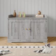 Mueble para Ocultar Arenero de Gato con Puerta de Granero, Cubierta Oculta + Mesa Auxiliar Casa de Gato, Gabinete de Madera Maciza para Areneros Grandes, Decoración Hogar Moderna, Color Gris - Gris - Ver 8