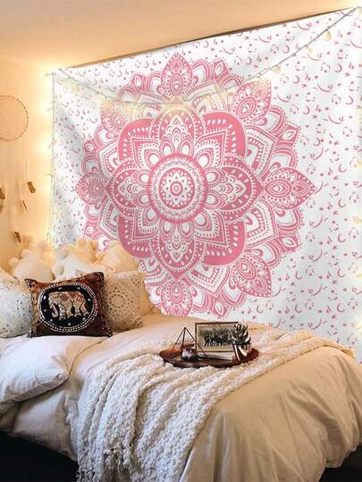 1 pieza Tapiz con patrón de mandala bohemio, tela decorativa colgante de gran tamaño, decoración del hogar, regalo festivo, decoración de fiesta, fondo para transmisión en vivo, adecuado para sala de estar y hotel, con bolsa de instalación (accesorios incluidos)