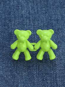 2pcs Cartoon Bear Pants Buttons, Metal Detachable Buckle Without Sewing For Waist Adjustment - Green - View 17