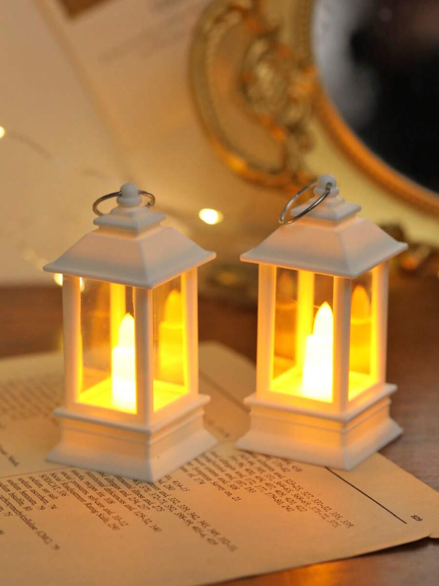 1pc/3pcs/4pcs Portable Mini LED Decorative Lanterns, White Plastic Lantern Design, Suitable For Home Decor, Indoor Room Decor, Bedroom, Dining Table, Wedding Party, Candle Night Light, Holiday Decorative Lanterns, Battery Included