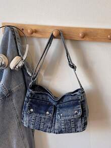 Túi đeo vai nữ phong cách retro thời trang, túi xách tay đa năng chất lượng cao, túi denim sành điệu độc đáo. - Xanh đậm - Xem 9