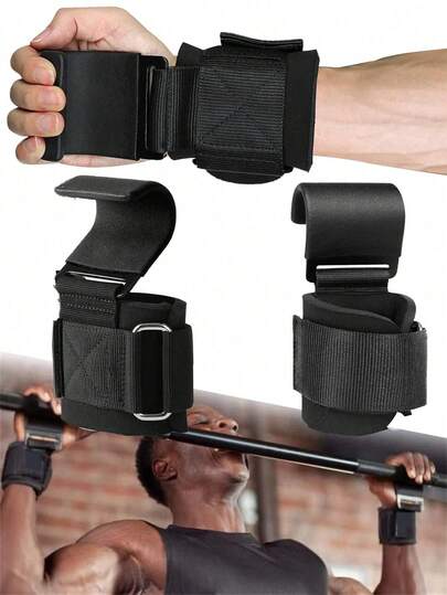 A Pair Of Protective Comfort Weightlifting Hooks With Wrist Support. Weightlifting Hooks Suitable For Pulling And Gym Physical Training - Both Men's And Women's Versions Feature Thick Padding And High-Strength Wrist Support.