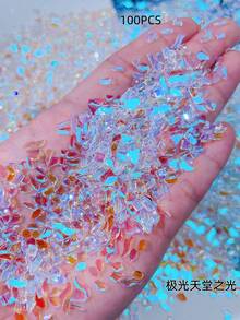 100颗/包迷你平底锆石美甲装饰品，多种形状，包括心形、方形、超闪亮白色微型锆石美甲宝石，流行美甲用品 - 彩色 - 查看 9