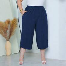 Women's Plus Size Pantacourt Style Casual Pants, Super Cool And Comfortable, Sizes G1 To G6 - 藏蓝色 - 查看 3
